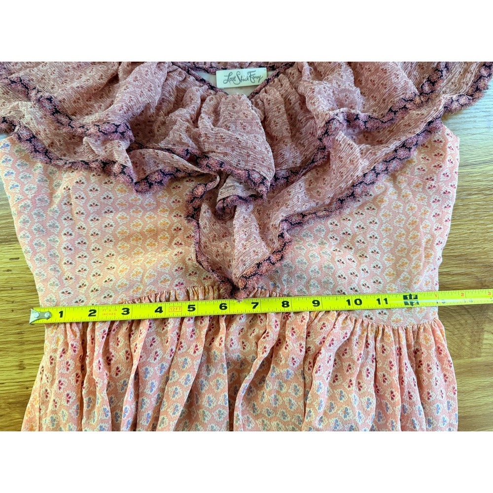 LoveShackFancy Pink Silk Ruffle Asymmetrical Floral Dress Size 2 (Runs Larger) - Picture 14 of 15